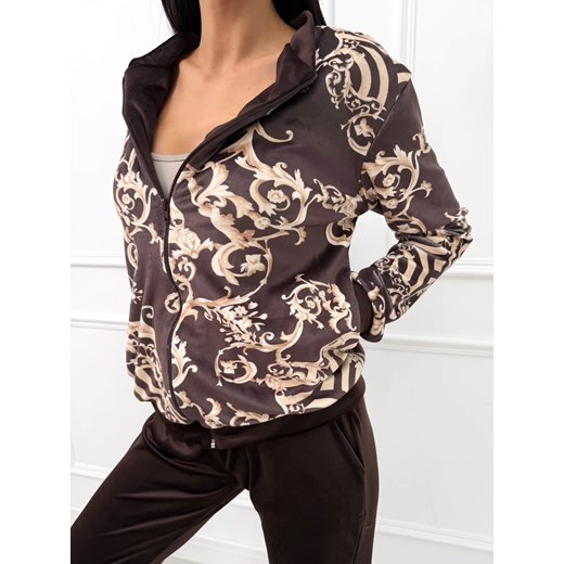 Czekoladowy Welurowy Komplet ze Wzorem Modnakiecka.pl S/M ModnaKiecka.pl