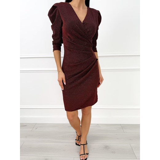 Czerwona Kopertowa Połyskująca Sukienka ze sklepu ModnaKiecka.pl w kategorii Sukienki - zdjęcie 187365809