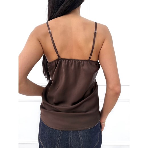 Czekoladowy Satynowy Top z Koronką Modnakiecka.pl 44 ModnaKiecka.pl