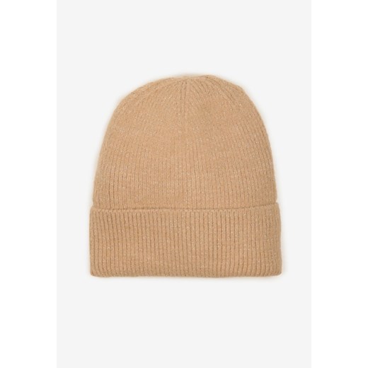 Ciemnobeżowa Czapka z Metaliczną Nicią i Wywinięciem Temivra ze sklepu renee.pl w kategorii Czapki zimowe damskie - zdjęcie 187366065