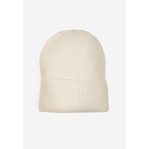 Jasnobeżowa Czapka z Metaliczną Nicią i Wywinięciem Temivra ze sklepu renee.pl w kategorii Czapki zimowe damskie - zdjęcie 187366067