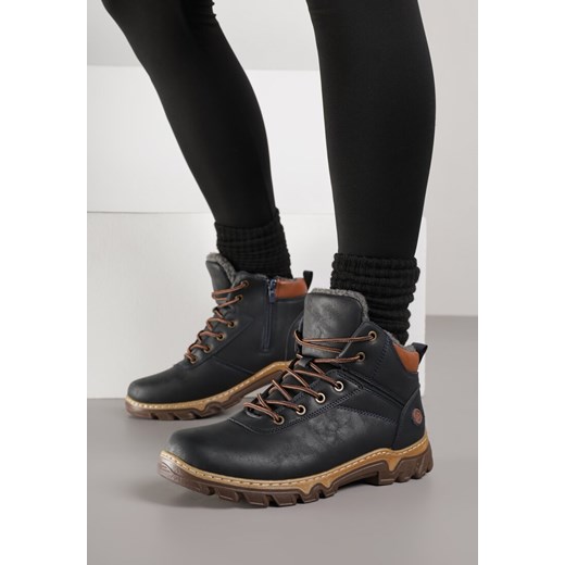 Granatowe Traperki Sportowe Mocno Ocieplone Vimee ze sklepu born2be.pl w kategorii Workery damskie - zdjęcie 187366077