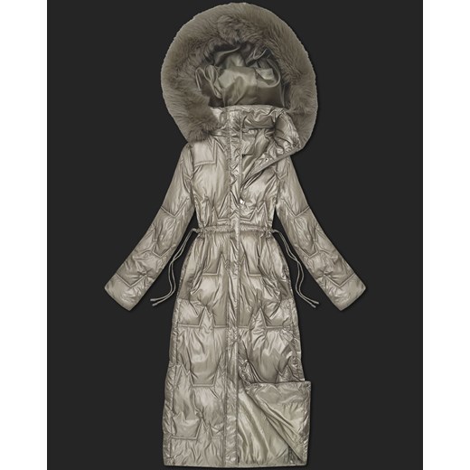 Długa pikowana damska kurtka zimowa beżowa (T2-2221#-62) ze sklepu goodlookin.pl w kategorii Kurtki damskie - zdjęcie 187368176