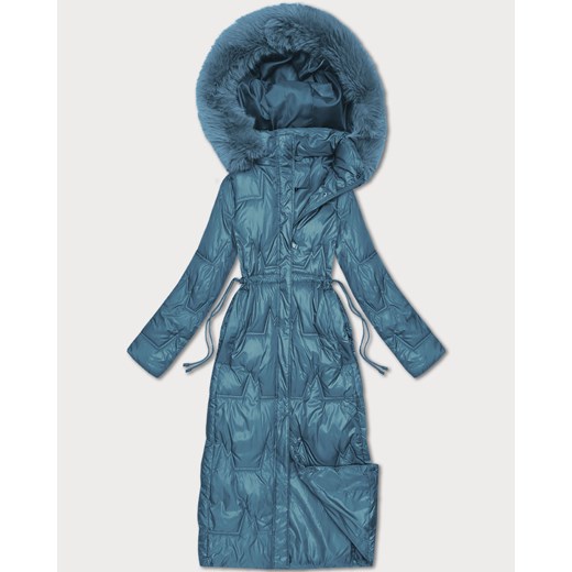 Długa pikowana damska kurtka zimowa niebieska (T2-2221#-30) ze sklepu goodlookin.pl w kategorii Kurtki damskie - zdjęcie 187368177