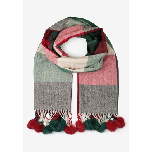 Ciemnozielony Szalik w Szeroką Kratę z Pomponami Voso ze sklepu renee.pl w kategorii Szaliki i chusty damskie - zdjęcie 187368298