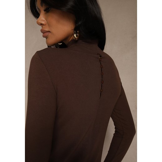 Brązowa Bluzka z Bawełny z Guzikami z Tyłu Tuselia Renee M renee.pl