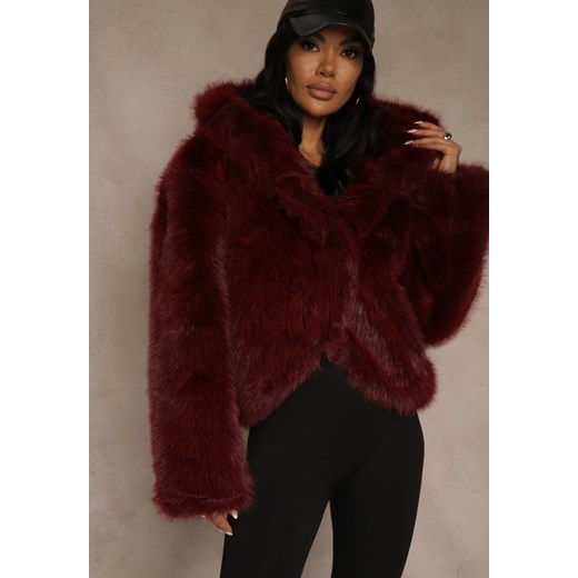 Bordowa Kurtka Futro z Nieodpinanym Kapturem Zetera Renee L renee.pl