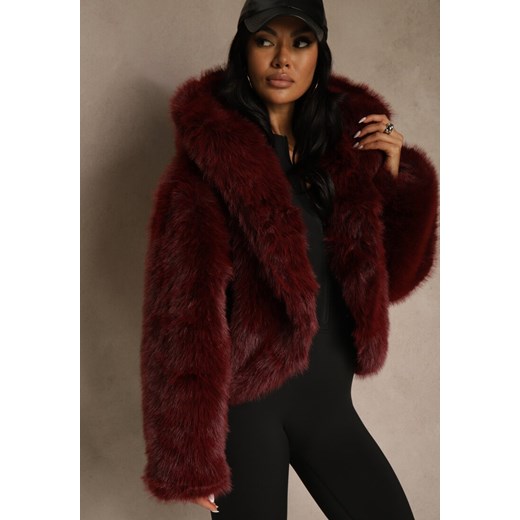 Bordowa Kurtka Futro z Nieodpinanym Kapturem Zetera ze sklepu renee.pl w kategorii Kurtki damskie - zdjęcie 187368377