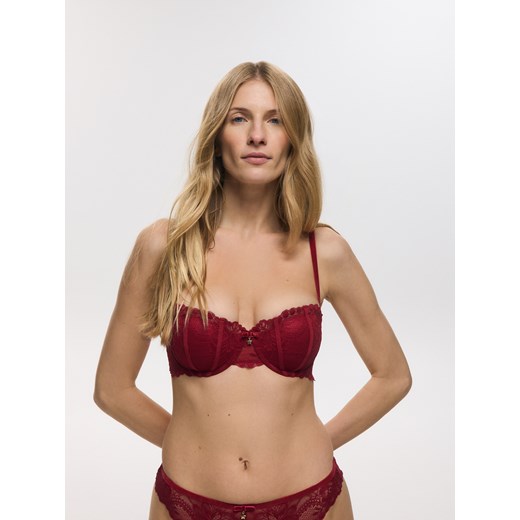Reserved - Biustonosz balkonetka z koronką - czerwony ze sklepu Reserved w kategorii Biustonosze - zdjęcie 187369309