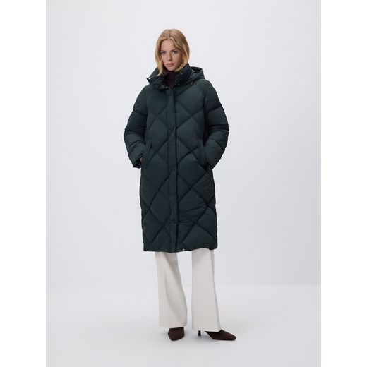 Reserved - Długa kurtka z kapturem - ciemnozielony ze sklepu Reserved w kategorii Płaszcze damskie - zdjęcie 187369695