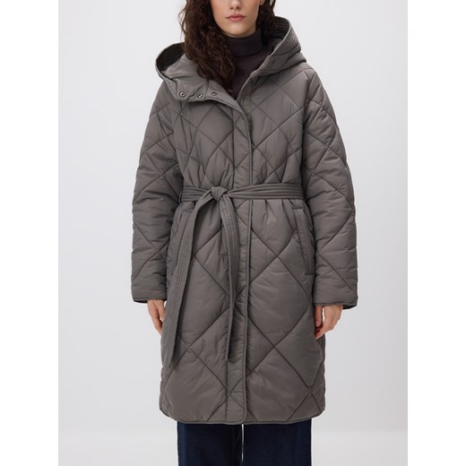 Reserved - Długa kurtka z wiązaniem - brązowy ze sklepu Reserved w kategorii Płaszcze damskie - zdjęcie 187369957