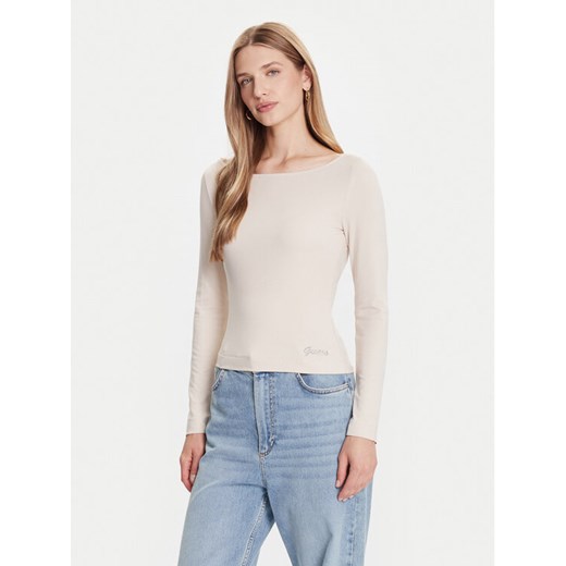 Guess Bluzka W5BP46 KCYV2 Beżowy Slim Fit ze sklepu MODIVO w kategorii Bluzki damskie - zdjęcie 187370978