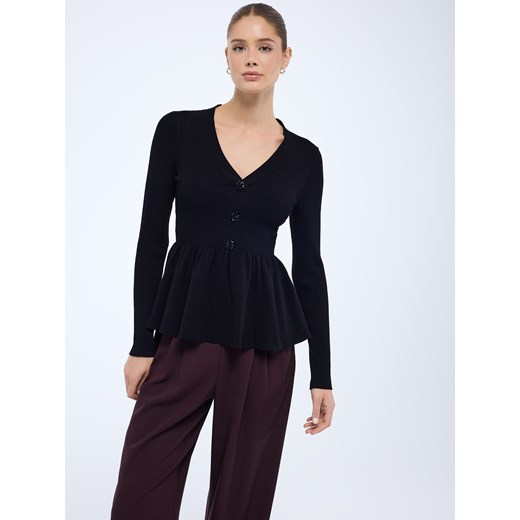 Mohito - Czarny sweter z falbaną - czarny ze sklepu Mohito w kategorii Swetry damskie - zdjęcie 187371198