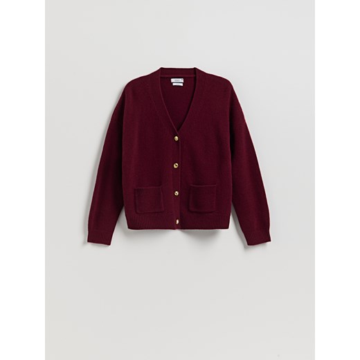 Reserved - Wełniany kardigan - bordowy ze sklepu Reserved w kategorii Swetry damskie - zdjęcie 187371376
