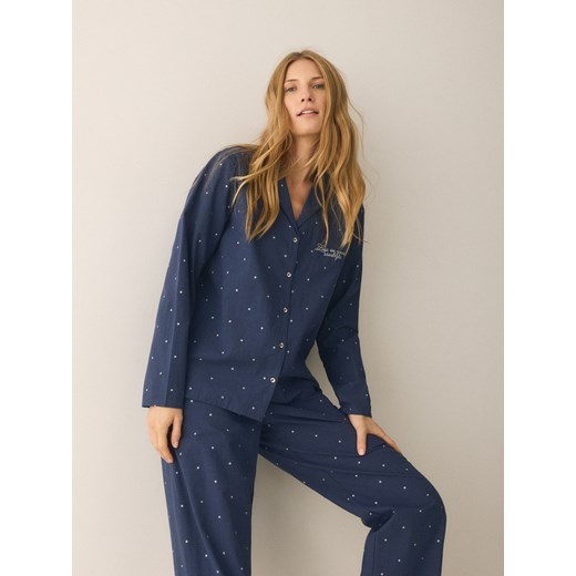 Reserved - Bawełniana piżama dwuczęściowa - granatowy ze sklepu Reserved w kategorii Piżamy damskie - zdjęcie 187371487