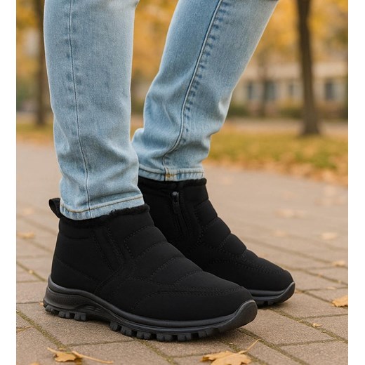 Czarne zimowe botki męskie /E6-2 18431 T485/ ze sklepu Pantofelek24.pl w kategorii Buty trekkingowe męskie - zdjęcie 187372187