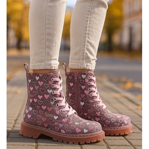 Zimowe różowe dziewczęce trapery z futerkiem /G12-1 18439 T309/ ze sklepu Pantofelek24.pl w kategorii Buty zimowe dziecięce - zdjęcie 187372197