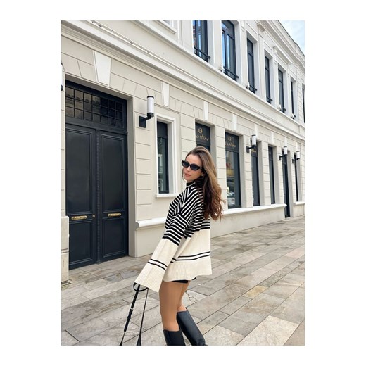 Happiness Istanbul Sweter w kolorze kremowo-czarnym Happiness Istanbul onesize okazja Limango Polska