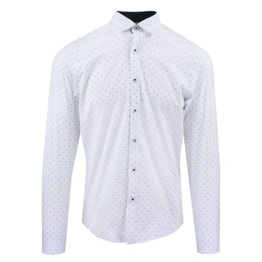 Męska Koszula, Taliowana (Slim Fit) - Rigon - Biała w Drobny Wzór KSDWRGN30192v1SL ze sklepu JegoSzafa.pl w kategorii Koszule męskie - zdjęcie 187374465