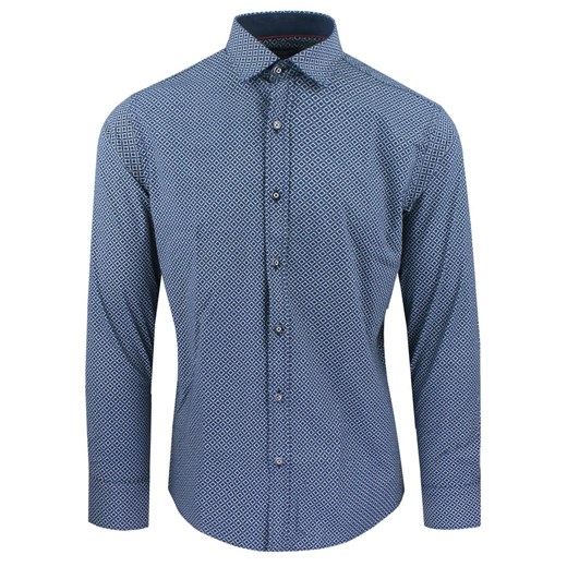 Męska Koszula, Taliowana (Slim Fit) - Rigon - Granat, Wzór KSDWRGN30311V8sl ze sklepu JegoSzafa.pl w kategorii Koszule męskie - zdjęcie 187374477