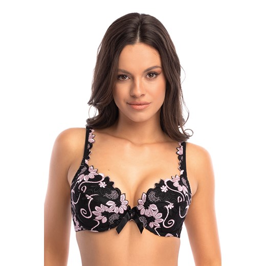 Biustonosz push-up Róża Florence czarno-różowy ze sklepu kontri.pl w kategorii Biustonosze - zdjęcie 187374646