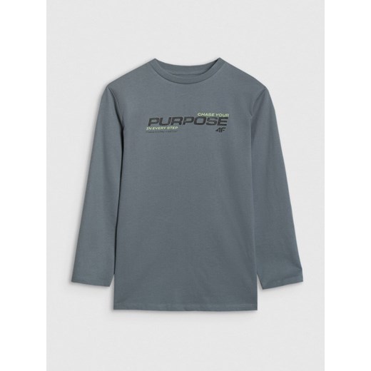 Chłopięcy longsleeve z nadrukiem 4F 4FJRAW25TLONM585 - zielony ze sklepu Sportstylestory.com w kategorii T-shirty chłopięce - zdjęcie 187376248