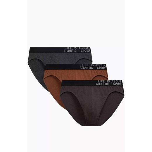 Atlantic 3-pack slipy męskie sport 3MP-209-SZMC/CEMC/BRM, Kolor brązowo-szary, Rozmiar M, ATLANTIC ze sklepu Primodo w kategorii Majtki męskie - zdjęcie 187376765