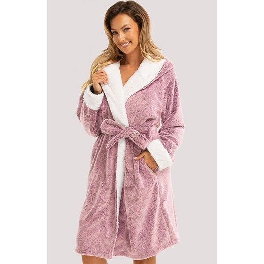 Unikat szlafrok damski z kapturem różowy Sharon, Kolor różowy, Rozmiar M, Unikat ze sklepu Primodo w kategorii Szlafroki damskie - zdjęcie 187376898