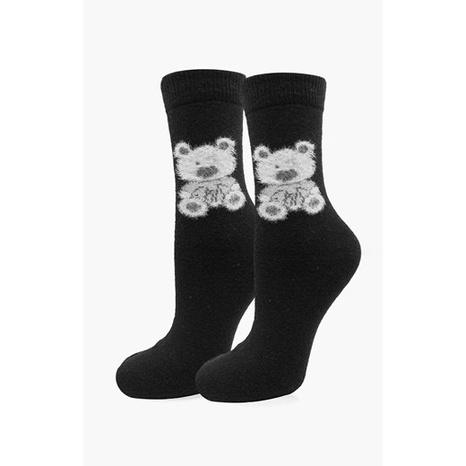 Czarne skarpetki damskie z wełną i angorą z motywem misia Angora F32, Kolor czarny, Rozmiar uniwersalny, Marilyn ze sklepu Intymna w kategorii Skarpetki damskie - zdjęcie 187377815