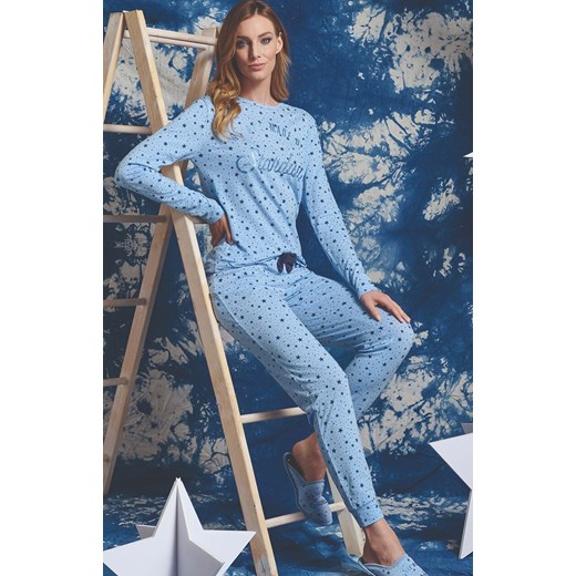 Długa piżama damska w gwiazdki niebieska DENISA, Kolor niebieski-wzór, Rozmiar L, Sorbetto ze sklepu Intymna w kategorii Piżamy damskie - zdjęcie 187377917