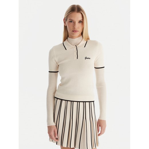Guess Polo Polo sweater Beżowy Slim Fit ze sklepu MODIVO w kategorii Bluzki damskie - zdjęcie 187379437