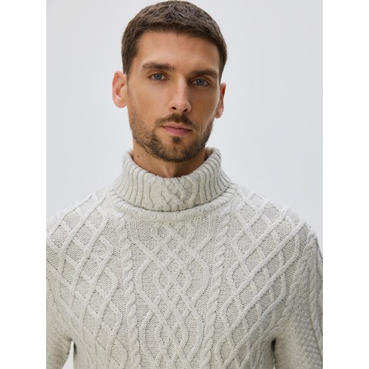 Reserved - Strukturalny sweter z golfem - jasnoszary ze sklepu Reserved w kategorii Swetry męskie - zdjęcie 187380717