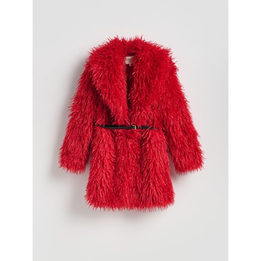 Reserved - Płaszcz z imitacji futra - czerwony ze sklepu Reserved w kategorii Futra damskie - zdjęcie 187380745