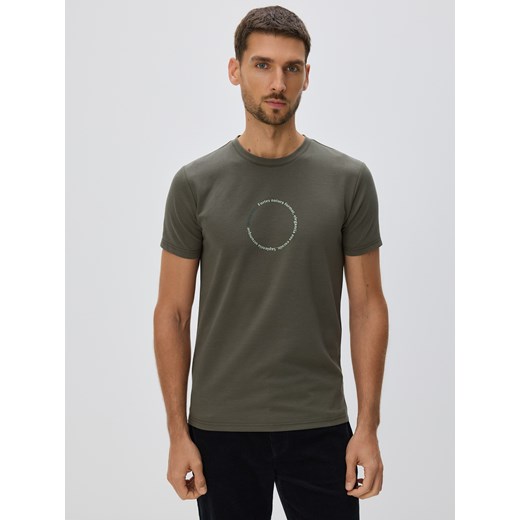 Reserved - T-shirt slim z nadrukiem - zielony ze sklepu Reserved w kategorii T-shirty męskie - zdjęcie 187380829