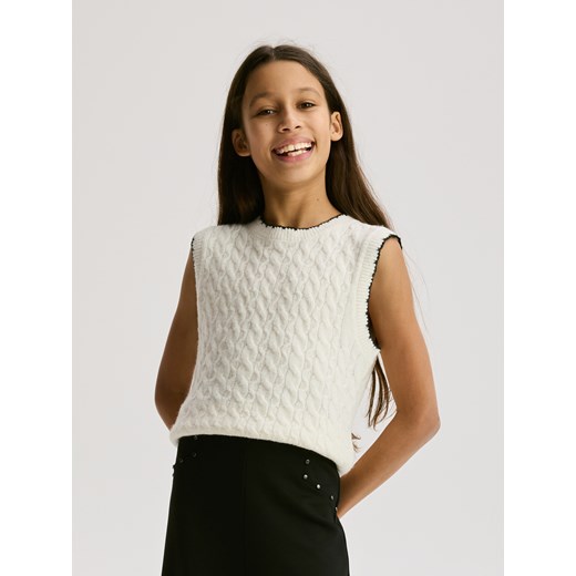 Reserved - Dzianinowa kamizelka z domieszką wełny - złamana biel ze sklepu Reserved w kategorii Kamizelki dziewczęce - zdjęcie 187380855