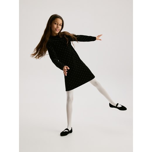 Reserved - Welurowa sukienka z kokardą - czarny ze sklepu Reserved w kategorii Sukienki dziewczęce - zdjęcie 187380858