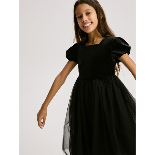 Reserved - Sukienka z łączonych materiałów - czarny Reserved 152 (11 lat) Reserved