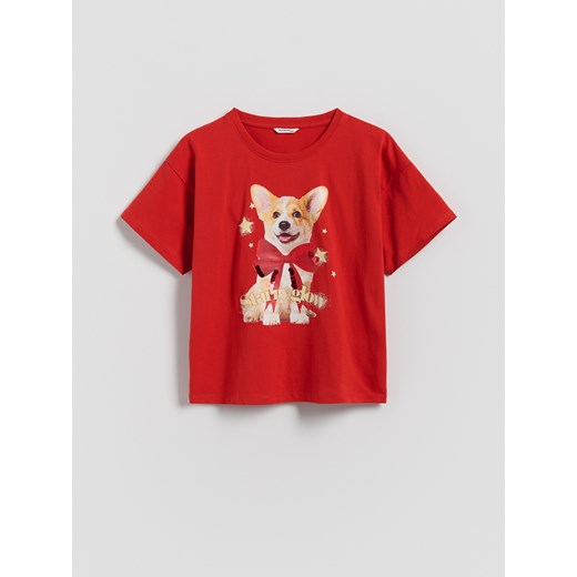 Reserved - Świąteczny t-shirt - czerwony ze sklepu Reserved w kategorii Bluzki dziewczęce - zdjęcie 187381075