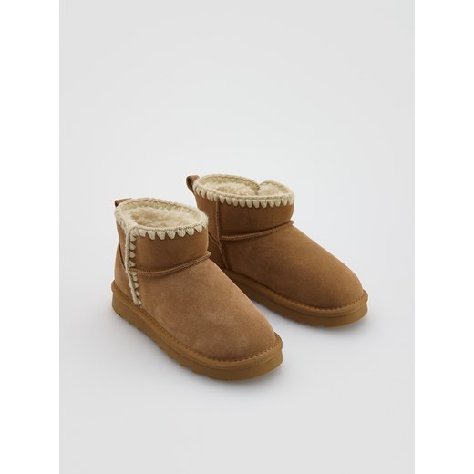 Reserved - Skórzane botki z ociepleniem - brązowy ze sklepu Reserved w kategorii Buty zimowe dziecięce - zdjęcie 187381409