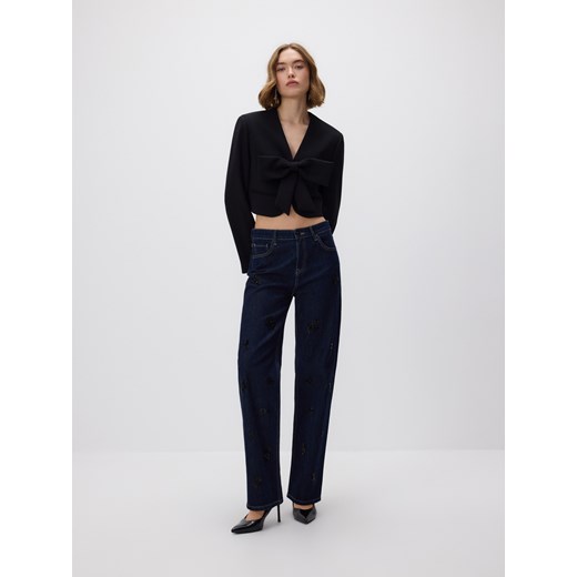 Reserved - Jeansy straight z aplikacjami - granatowy ze sklepu Reserved w kategorii Jeansy damskie - zdjęcie 187381509