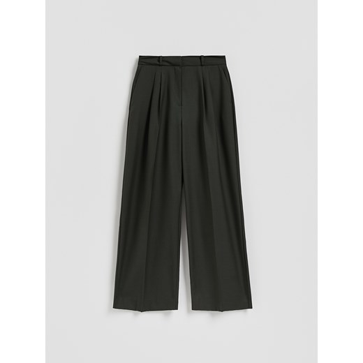 Reserved - Szerokie spodnie z wełną - zielony ze sklepu Reserved w kategorii Spodnie damskie - zdjęcie 187381537