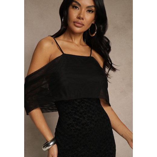 Czarna Sukienka o Asymetrycznym Kroju Ozdobiona Falbaną Owedia Renee L renee.pl