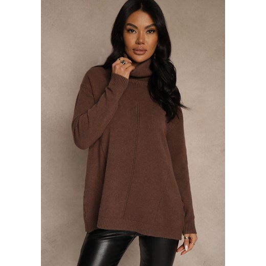 Brązowy Golf o Fasonie Klasycznego Swetra z Domieszką Kaszmiru Rorilaine ze sklepu renee.pl w kategorii Swetry damskie - zdjęcie 187381656