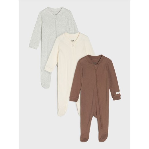 Sinsay - Prążkowane śpiochy ze stópkami zapinane na zamek 3 pack - kremowy ze sklepu Sinsay w kategorii Śpiochy - zdjęcie 187382158