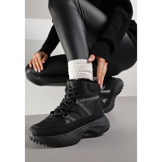 Czarne Śniegowce na Grubej Podeszwie z Geometrycznym Wzorem Alwedea ze sklepu born2be.pl w kategorii Śniegowce damskie - zdjęcie 187382455