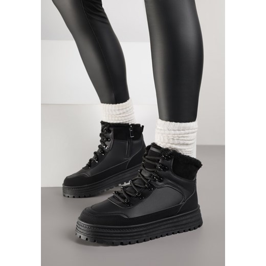 Czarne Sneakersy na Grubej Podeszwie z Futerkiem Alweda ze sklepu born2be.pl w kategorii Buty sportowe damskie - zdjęcie 187382469