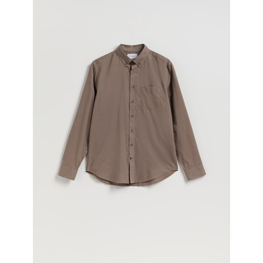 Reserved - Bawełniana koszula regular fit - brązowy ze sklepu Reserved w kategorii Koszule męskie - zdjęcie 187382607