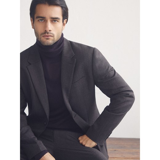 Reserved - Marynarka slim fit z wełną - brązowy ze sklepu Reserved w kategorii Marynarki męskie - zdjęcie 187382625