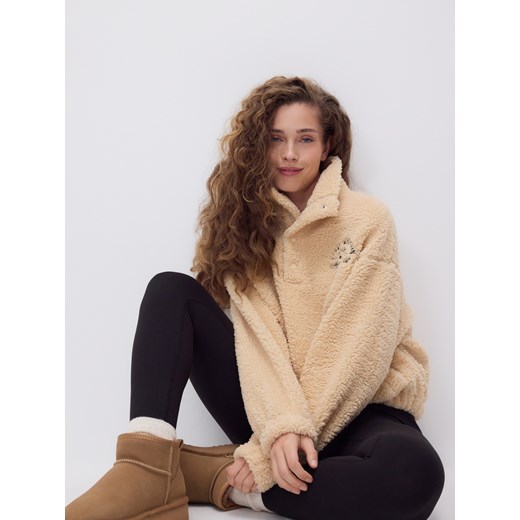Reserved - Bluza sherpa ze stójką - beżowy ze sklepu Reserved w kategorii Bluzy damskie - zdjęcie 187382717