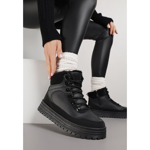 Czarne Sneakersy w Stylu Traperów na Platformie Ewedora ze sklepu renee.pl w kategorii Buty sportowe damskie - zdjęcie 187382886